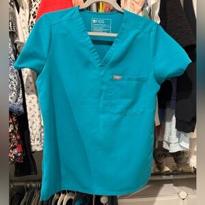Figs teal one pocket scrub top